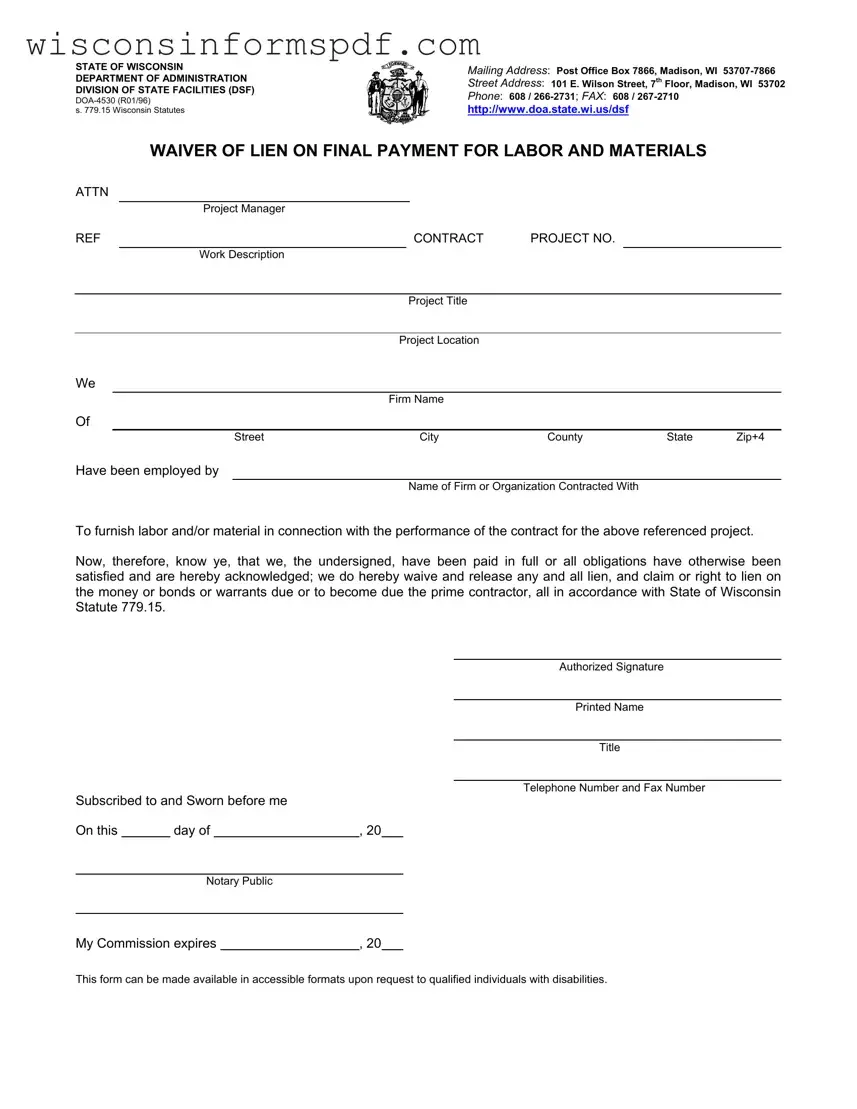 Fill Your Lien Waiver Wisconsin Form