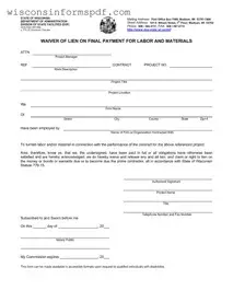 Fill Your Lien Waiver Wisconsin Form