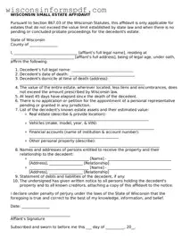 Fillable  Small Estate Affidavit Document for Wisconsin