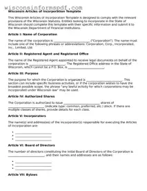 Fillable  Articles of Incorporation Document for Wisconsin