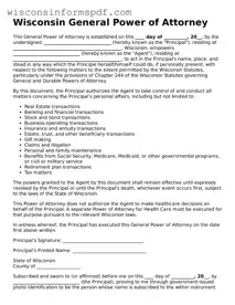 Fillable  General Power of Attorney Document for Wisconsin