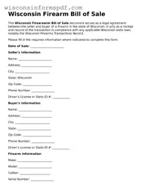 Fillable  Firearm Bill of Sale Document for Wisconsin