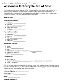 Fillable  Motorcycle Bill of Sale Document for Wisconsin