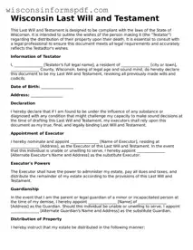 Fillable  Last Will and Testament Document for Wisconsin