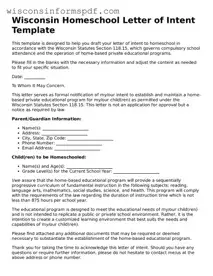 Fillable  Homeschool Letter of Intent Document for Wisconsin