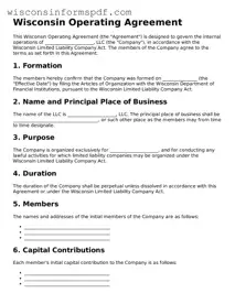 Fillable  Operating Agreement Document for Wisconsin