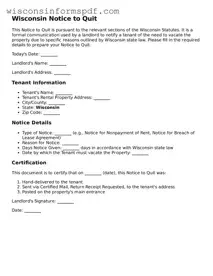 Fillable  Notice to Quit Document for Wisconsin