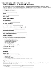 Fillable  Power of Attorney Document for Wisconsin