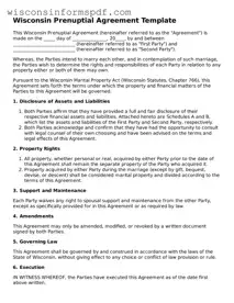 Fillable  Prenuptial Agreement Document for Wisconsin