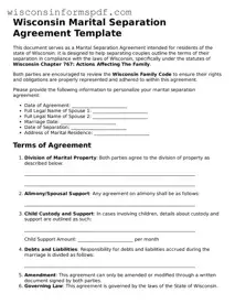 Fillable  Marital Separation Agreement Document for Wisconsin