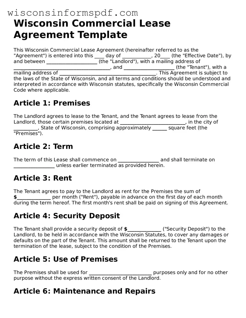Fillable  Commercial Lease Agreement Document for Wisconsin