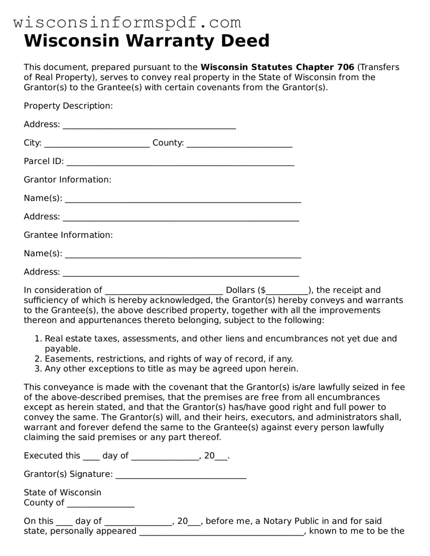 Fillable  Deed Document for Wisconsin