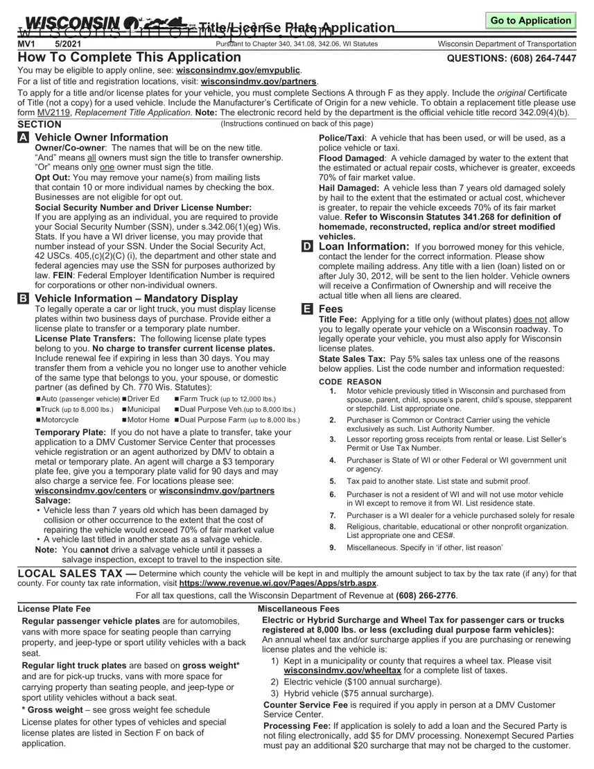 Fill Your Wisconsin Dmv Mv1 Form