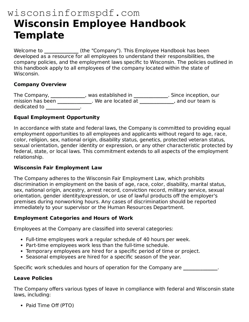Fillable  Employee Handbook Document for Wisconsin