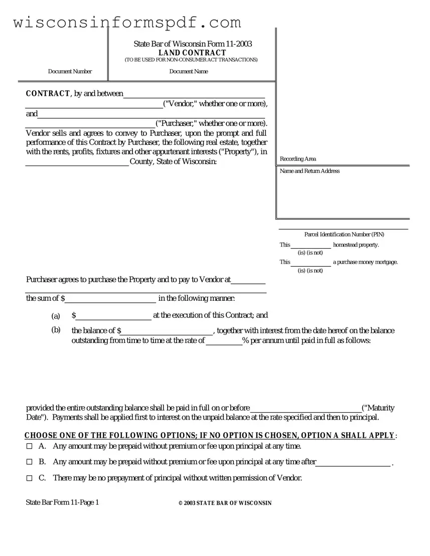 Fill Your Wisconsin Land Contract Form