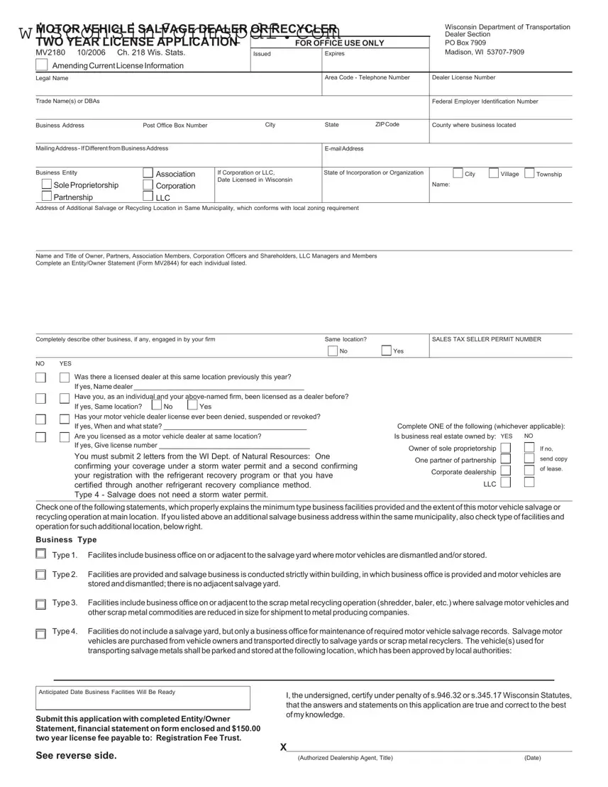 Fill Your Wisconsin Mv2180 Form