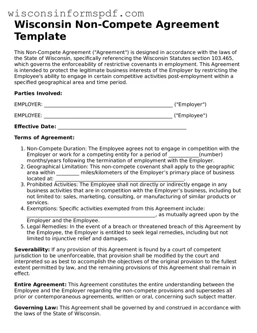 Fillable  Non-compete Agreement Document for Wisconsin