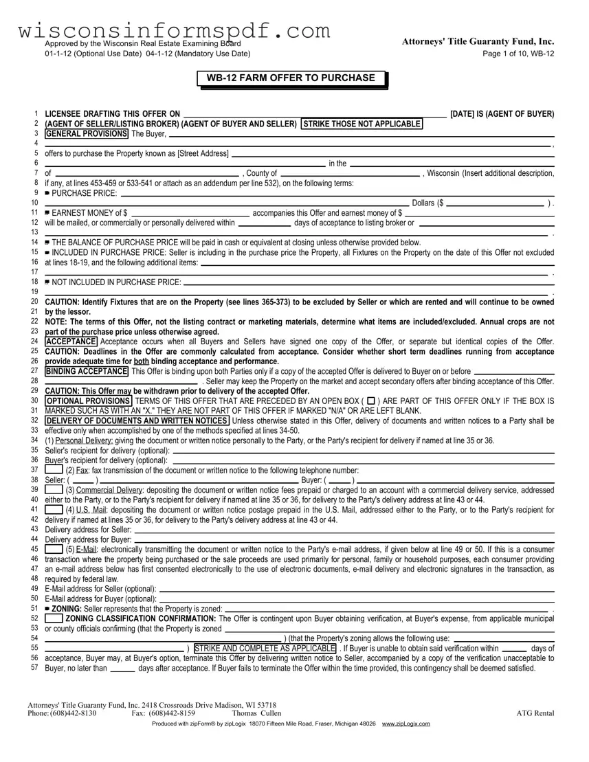 Fill Your Wisconsin Offer Form