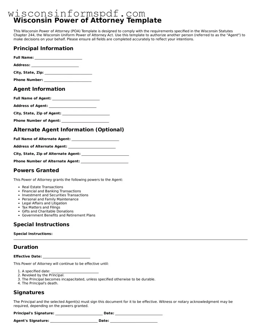 Fillable  Power of Attorney Document for Wisconsin