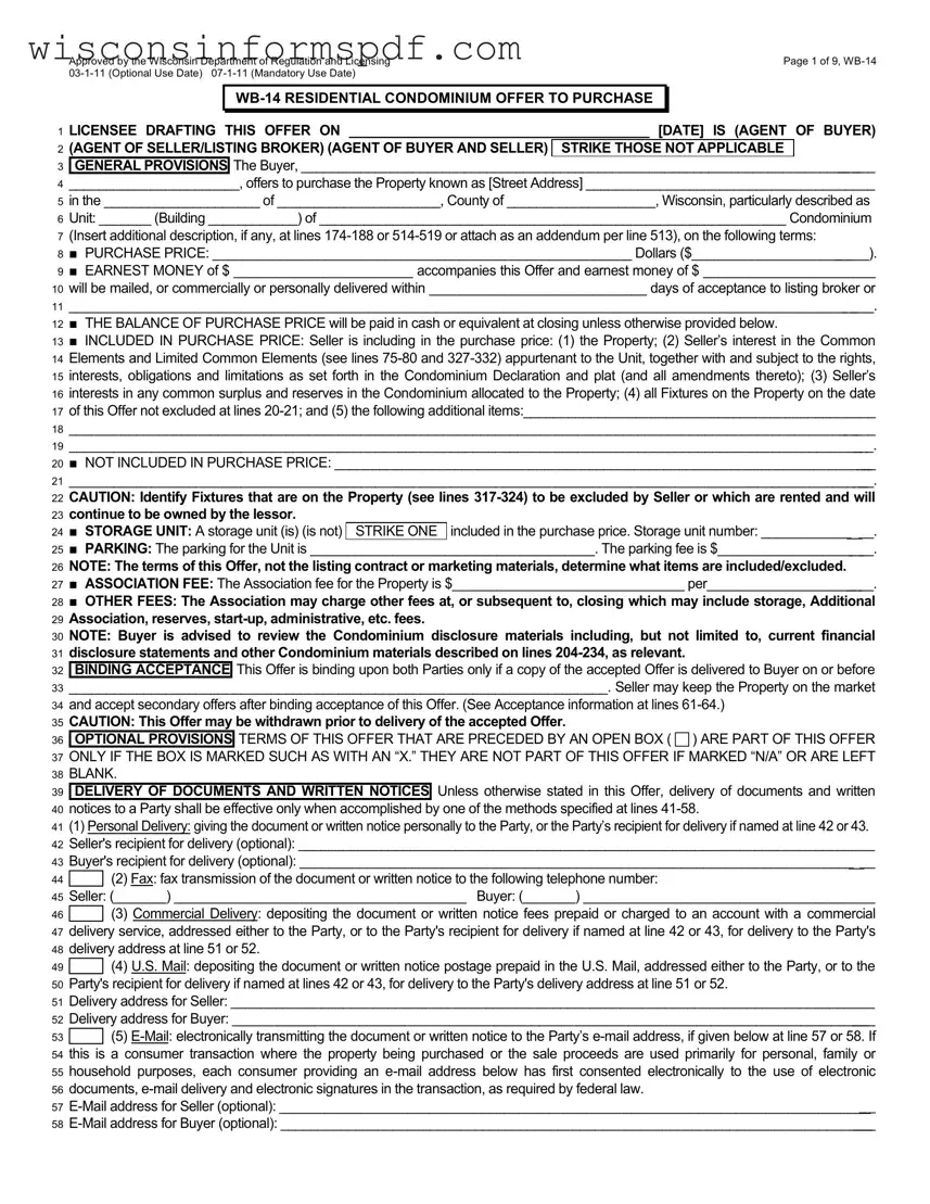 Fill Your Wisconsin Residential Offer Form