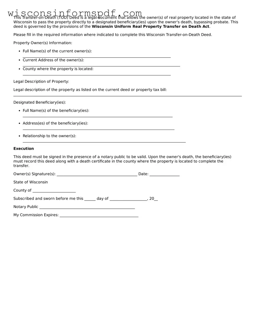 Fillable  Transfer-on-Death Deed Document for Wisconsin