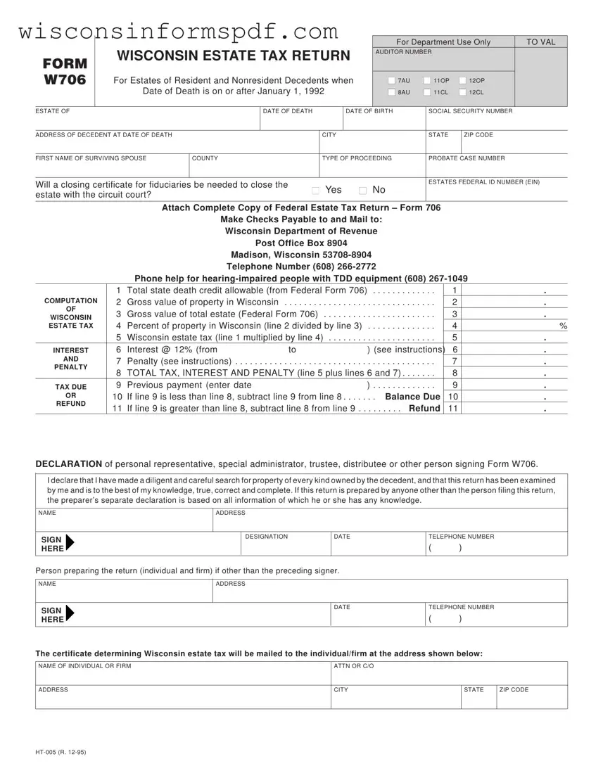Fill Your Wisconsin W706 Form
