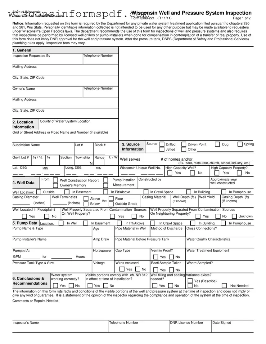 Fill Your Wisconsin Well Inspection Form